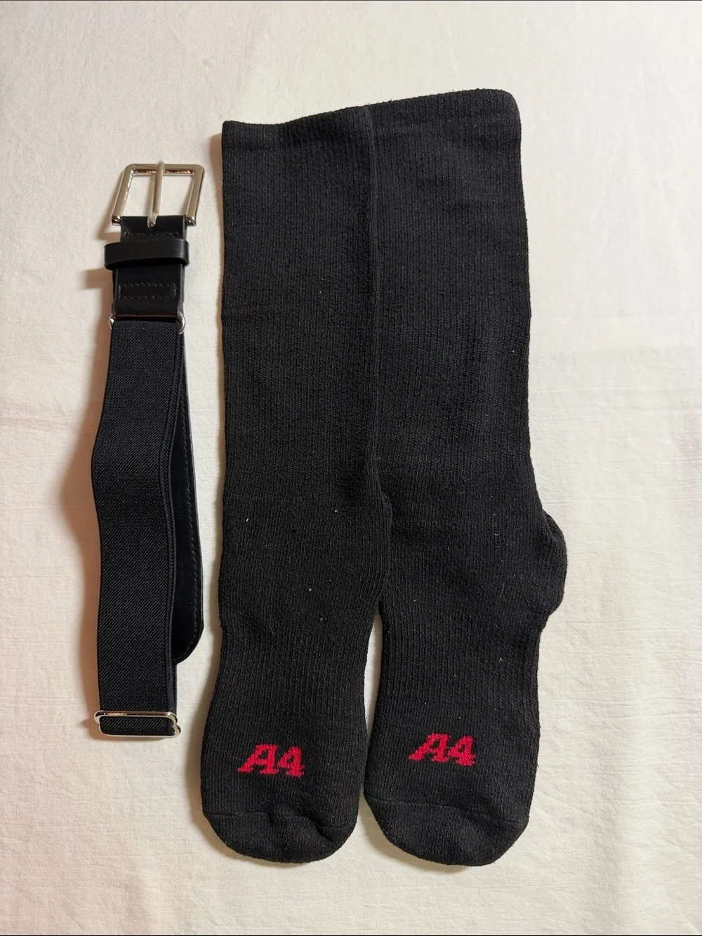 Black Boys Athletic Crew Socks with Red 'A4' Accent + Belt